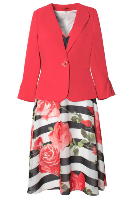 costum office-elegant rosu cu rochie in clos