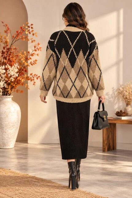 compleu tricotat doua piese rochie si cardigan