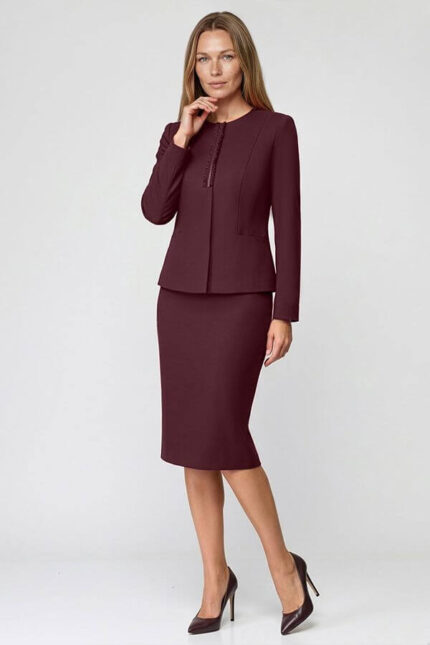 costum office elegant bordo cu rochie uni